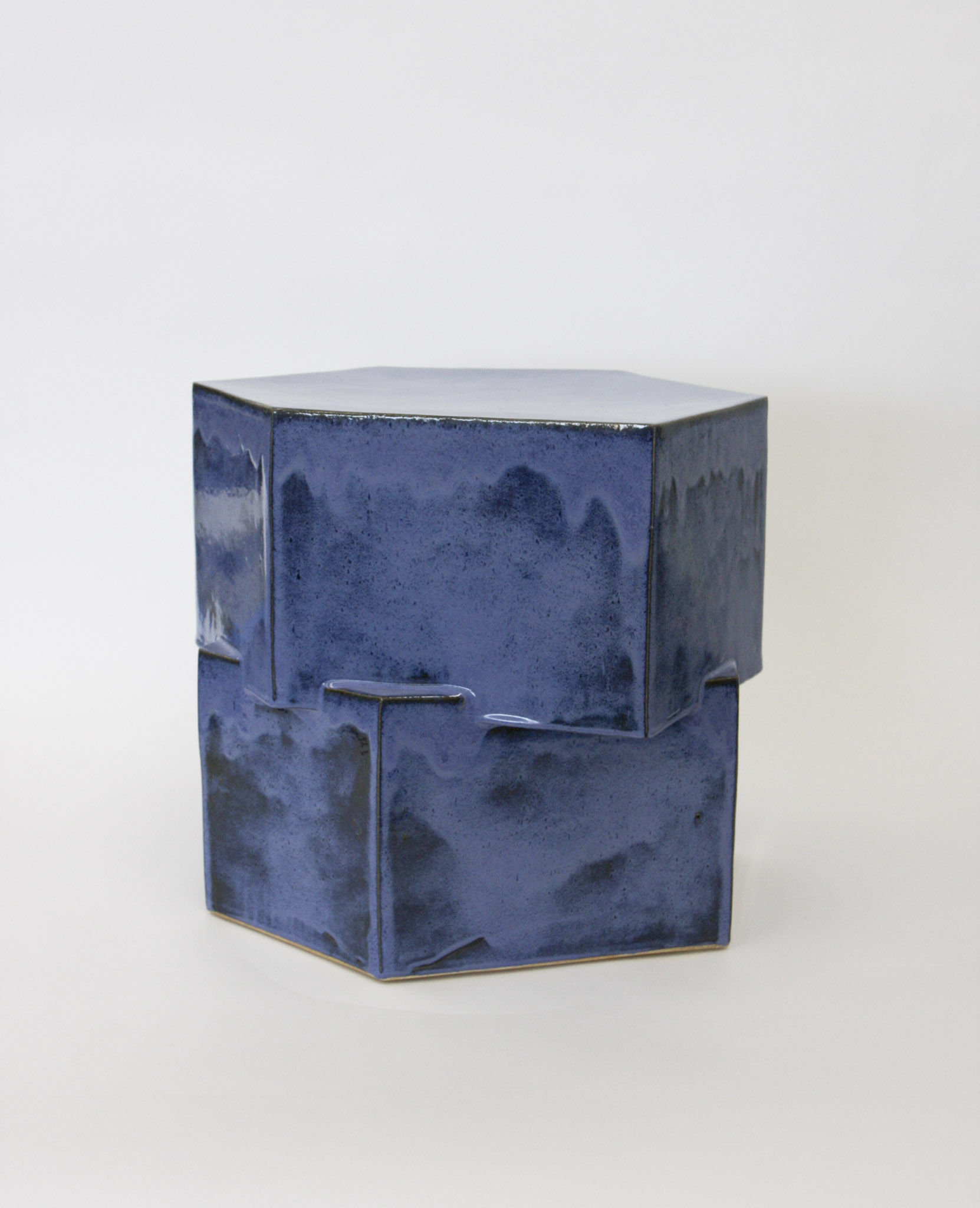 DOUBLE TIER HEX SIDE TABLE - MOTTLED BLUE (SECOND B)