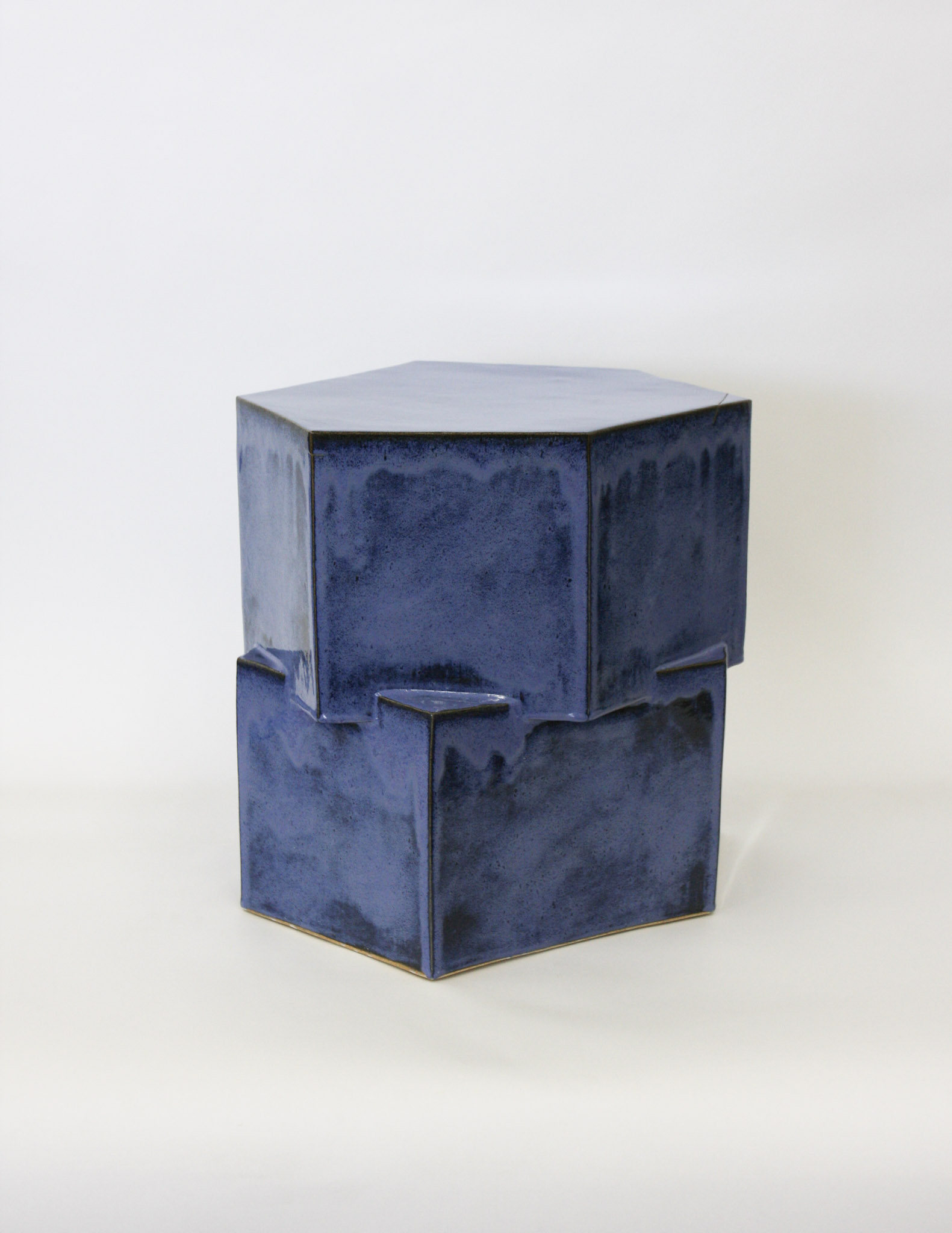 DOUBLE TIER HEX SIDE TABLE - MOTTLED BLUE (SECOND)